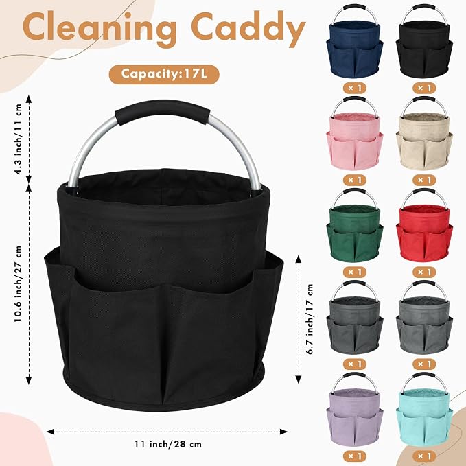 LemonRoad 10 Pack Cleaning Caddy with Handle Bulk 17L Collapsible Cleaning Supplies Organizer, Waterproof Oxford Cloth Tote with 6 Pockets & Soft Grip Handle for Housekeeping, Office, Home, Garden