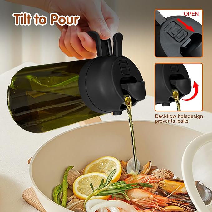 YARRAMATE 16 oz 2-in-1 Dark Glass Olive Oil Sprayer & Dispenser, BlackGreen | Light-blocking dark green glass, food-grade spray and pour bottle for cooking, air fryer, salad and BBQ
