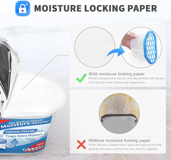 Vacplus Moisture Absorber, 10.5 OZ, Strong Absorption, Ocean Scent | Closet, Bathroom, Kitchen, Study, Odor Eliminator, Dehumidifier Bucket, 12 Pack