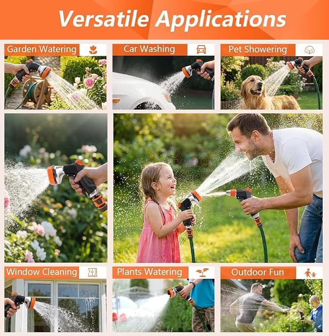 2 Pack Garden Hose Nozzle High Pressure 10 & 2 Water Hose Nozzle | Rust-Proof Thumb Flow Control, Leak-Proof 3/4" NH Fitting, Ideal for Car Washing, Lawn Watering, Garden Care & Patio Cleaning