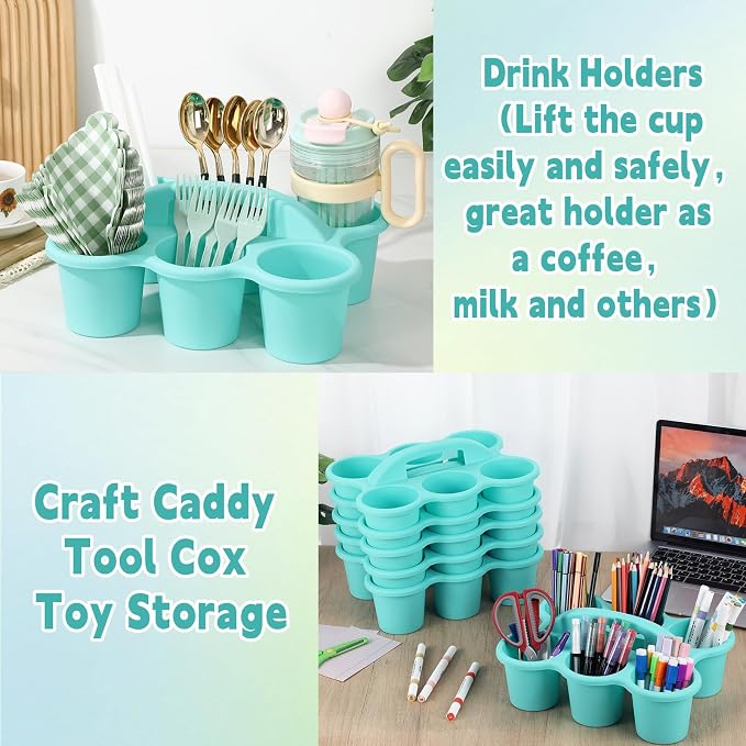 gisgfim 6 Pack Classroom Caddy Organizer with Handle, 6 Compartments, Blue | Stackable Plastic Table Caddies, 12x9x3.5 In, caddy Organizer for School Supplies, Crayons, Pencils, Crafts and Drink Cups