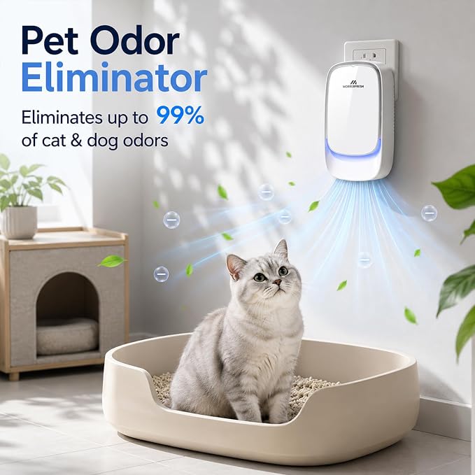 Plug in Air Ionizers and Cat Litter Box Deodorizer | Negative Ion Air Purifier and Pet Odor Remover for Dogs/Cats, Quiet Freshener for Home Kitchen, Smoke Dust Mini Cleaner