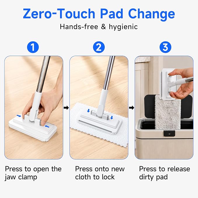 48" Mini Swifter Mop, Hands-Free Quick-Clamp Lazy Mop, Apartments Essential | with 5 Reusable Cloths, Small Head for Spot Cleanups – Easy Sweeping Floor Dust, Pet Hair, Best Household Cleaning Tools