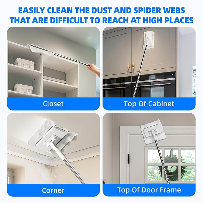 Mini Bathroom Spot Cleaning Mop, Lightweight Small Dust Mop | No-Touch Snap On Grip, Great for Tight Gaps, Fits Paper Towels, Face Cloths & Rags, Glide & Wipe Dirt, Water Stains, 5 Pads