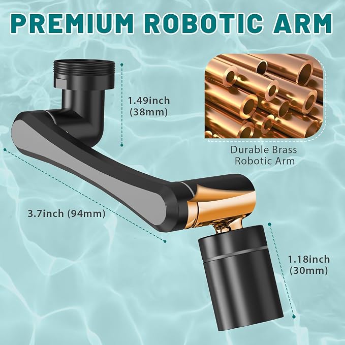 CECEFIN 1440 Swivel Faucet Extender for Kitchen/Bathroom Sink, NSF/ANSI 372 | Black Tap Aerator Extension, 1080° Large-Angle Splash, 2-Water Outlet Spray, Rotating Robotic Arm, Wash Hand/Face
