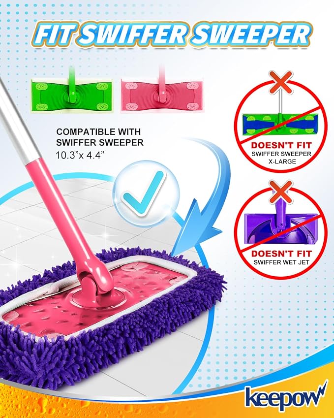 8Pcs Reusable Microfiber Mop Pads Compatible with Swiffer Sweeper Mop | Replacement Wet Mopping pad Refills & Washable Dry Sweeping Cloths for Surface/Hardwood Floor Cleaning