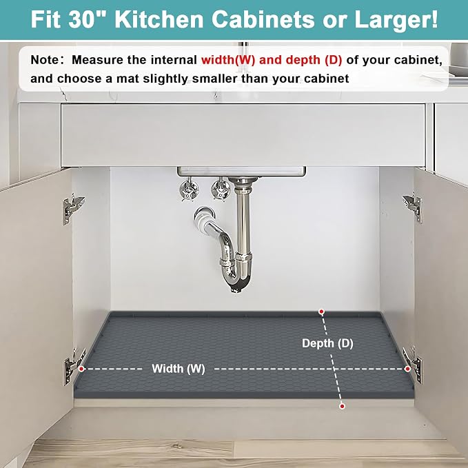 Waterproof Under Sink Mat, 28" x 19" Silicone Under Sink Mats for Kitchen, Under Kitchen Sink Mats and Protector Mat, Sink Cabinet Protector Mats for Bathroom, Gray (Pack of 3)