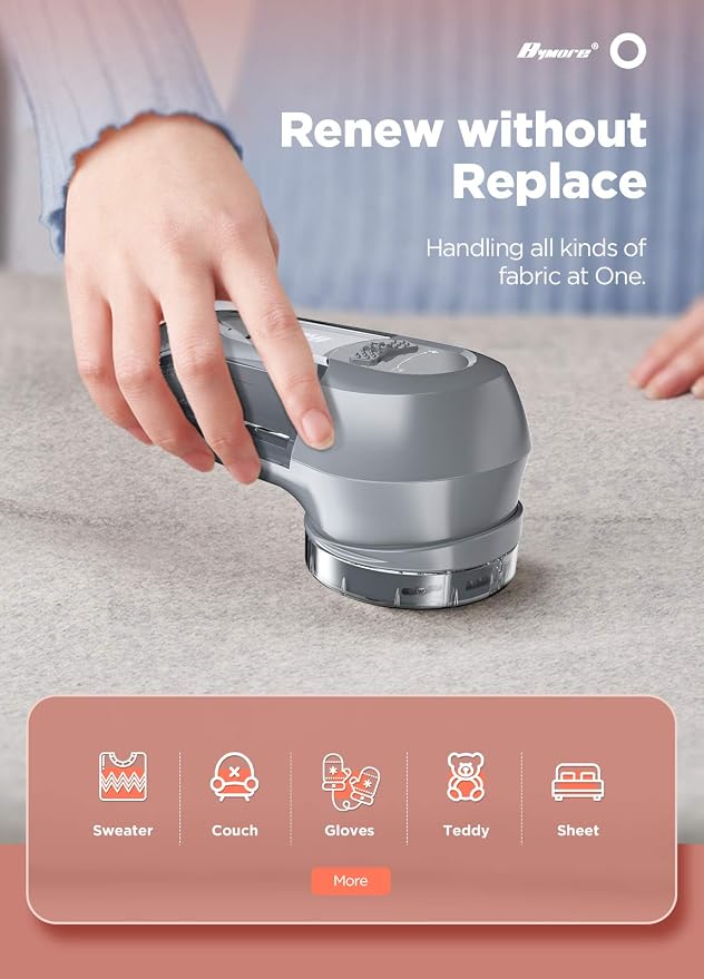 Bymore Fabric Shaver, Lint Shaver, Sweater Shaver for Clothes, Gray | Compact one-button design refreshes clothes quickly and fits easily in a bag for home, office or travel