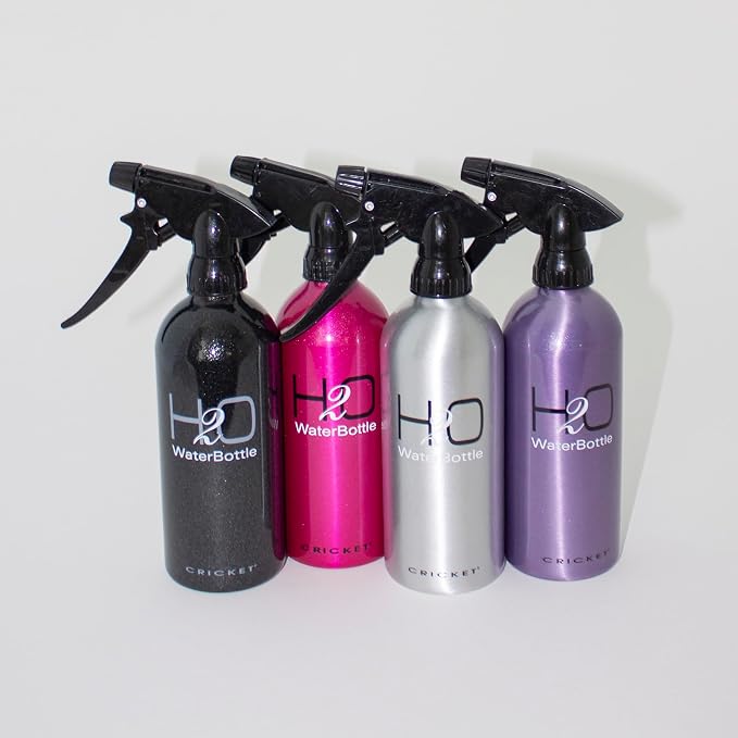 Cricket H2O Water Spray Bottle for Hair, Sparkle Pink, 13.5 oz | Continuous Stream, Adjustable Nozzle, Durable Aluminum, Refillable
