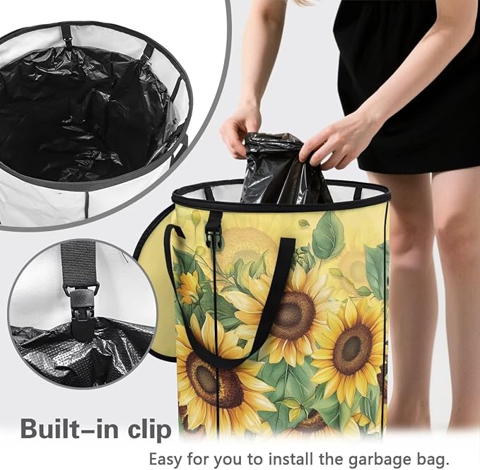 Sunflower 24 Gallon Camping Trash Can Collapsible Outdoor Garbage Can Compact Easy to Store Recycling Bin for Camping RV Travel Waterproof Storage Bags for Clothes