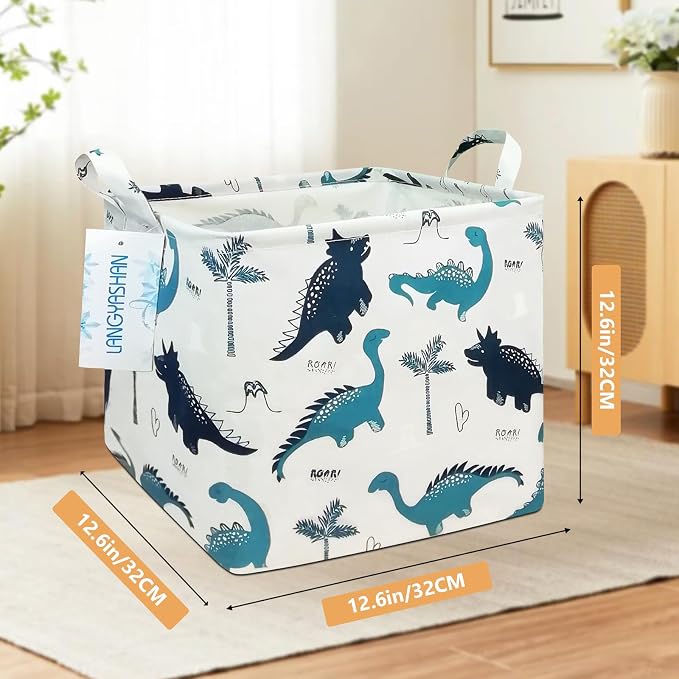 Square Storage Baskets Children Shelves Gift Toy Organizer Room Dinosaur | Laundry Hamper Collapse Canvas with Handles for Organizing Home Kitchen Children Toys Office Closet Shelf