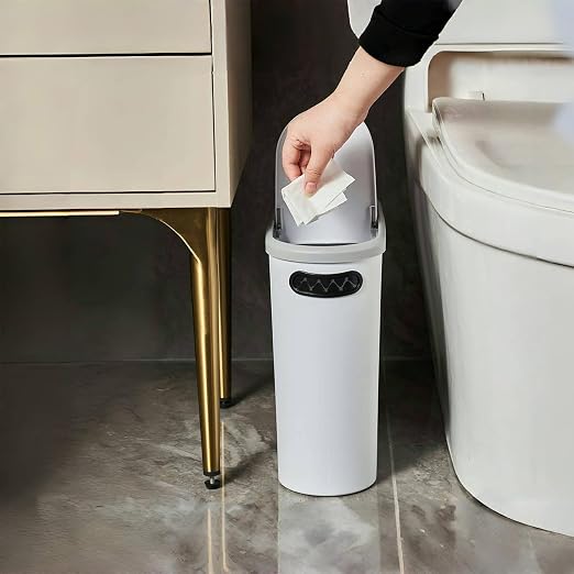 Slim Trash Can with Lid Leakproof Waste Container | Kitchen Compost Trash Can for Home RV Office Dormitory Boat Bathroom Bedroom Laundry Room Garage Restaurant