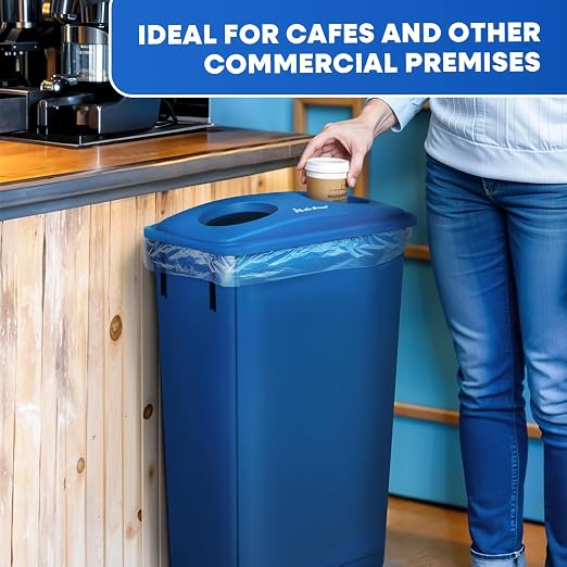 PLASTIC PRINCE 23 Gallon Slim Trash Can with Recycling Lid for Bottles and Cans, Blue Commercial Rectangular Garbage Can, Waste Bin for Home Kitchen Office Cabinet 3 Pack