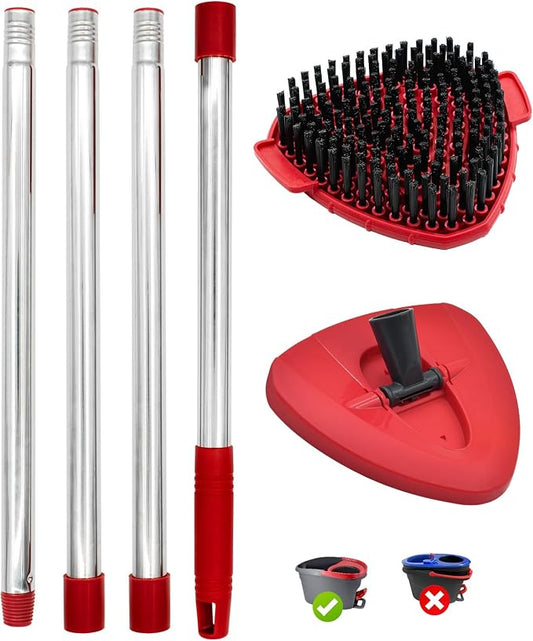 Mop Handle & Mop Base & Scrub Brush Set for Ocedar, Mop Handle for O Cedar, Spin Mop Replacement Handle for Ocedar, 30" to 58" Mops Handles for Cedar Spin Mops & H2pro Flat Mop, Mop Base & Scrub Brush