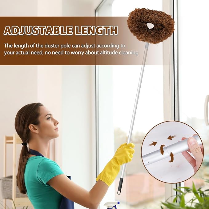FONUNO Ceiling Fan Cleaner Duster High Ceiling Extended Fan Blade Cleaner | Reusable Microfiber Ceiling Fan Duster with Extension Handle from 13 to 50 Inch for Furniture Bookshelves Wall Door, Brown
