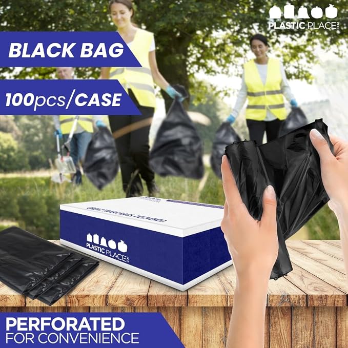 Plasticplace Heavy Duty Trash Bags, 40-45 Gallon, Black, Industrial Strength, Tear-Resistant, Leak-Proof, Large Garbage Bags for Yard, Construction, Lawn, 100 Count 1.5 Mil, 40"x46"