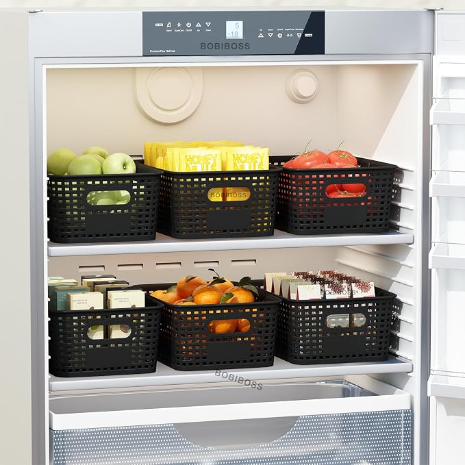 Black Plastic Storage Basket for Organizing 12 Pack Small Storage Bins Container for Shelves, Shelf Baskets with Handles for Classroom, Closet, Pantry Organization