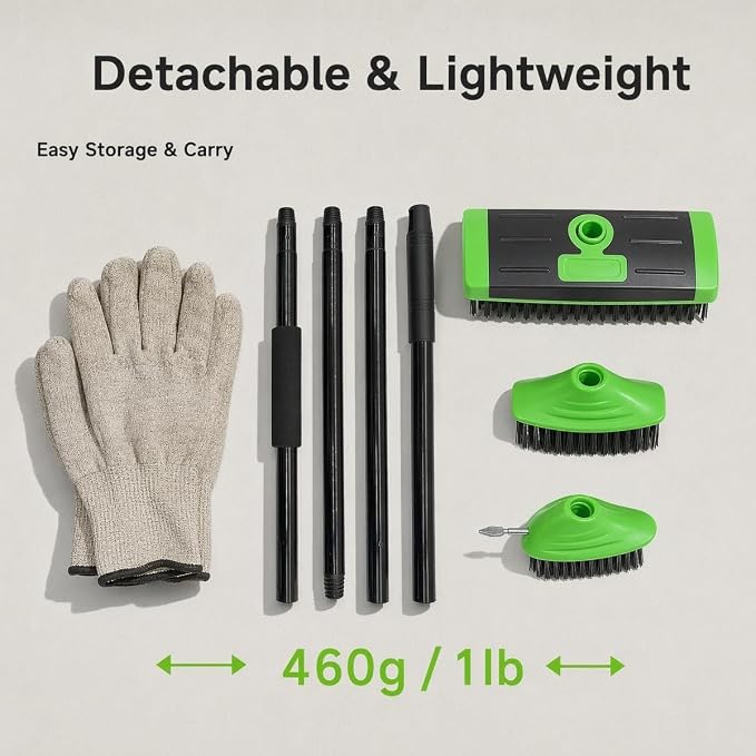3-in-1 Versatile Weed Brush Combo Set, Floor Scrub Brush | With Long Handle, Deck Brush Gap Cleaning Brush & Metal Weeding Hook for Patio,Concrete, Driveway &Outdoor Cleaning(2-Set)
