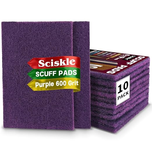 6" x 9" Purple Fine Scuff Pads, 10 Pack – Non-Woven Hand Pads for Fine Sanding, Smoothing, Scouring, Cleaning & Final Paint Surface Prep on Auto Body – Reusable Aluminum Oxide Abrasive Pads