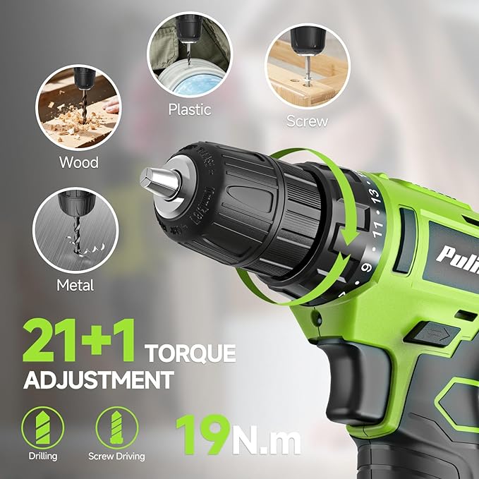 PULITUO Drill Set, 149-Piece Home Tool Set with Green 12V Cordless Drill, Tool Box, Hand Tool Kits for Women & Men and DIY Enthusiasts, for Home Improvement