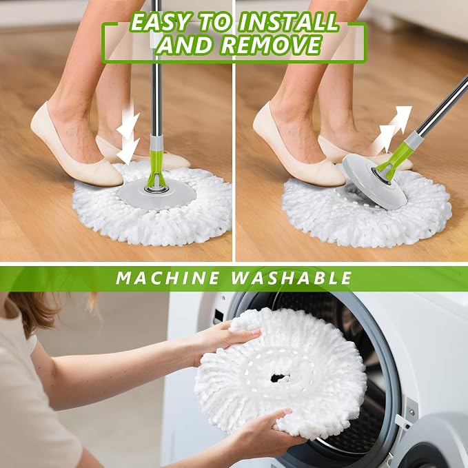 Masthome Spin Mop Bucket Set,Small Mop Bucket System with 3 Microfiber Pads | 360° Rotating Mop Head; Compact Mini Bucket for Apartment Dorm, Works On Hardwood Tile Laminate Floors
