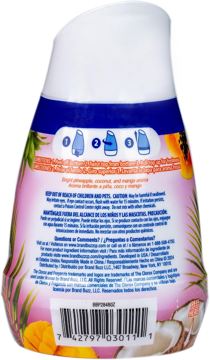 Clorox Fraganzia Gel Air Freshener Cone, Hawaiian Escape, 6 Oz, 12-Pack | No-plug, battery-free freshener for small rooms, closets, kitchens, and bathrooms