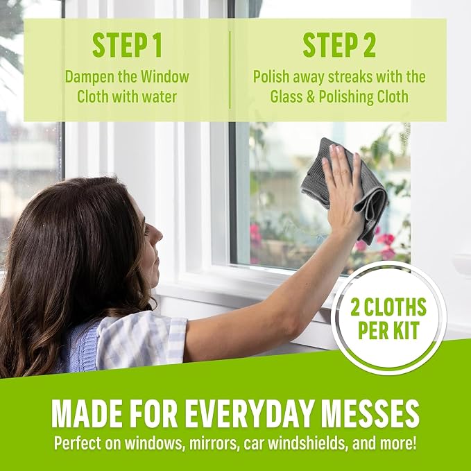 E-Cloth Window and Glass Cleaner Kit, Just Add Water - 1 Kit | Chemical-Free Cleaning - Reusable & Machine Washable Towel, Versatile Use for Mirrors, Cars, & Lenses, Gray
