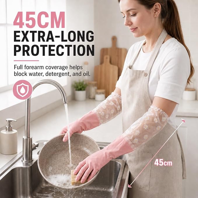 Dishwashing Cleaning Gloves Waterproof Tear-Resistant Household Rubber Cleaning Gloves with Long Elastic Cuffs