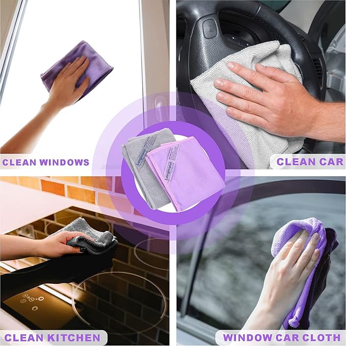 Longmann NorwexWindow Cleaning Cloth, Glass Cloth, Only Use Water, No Chemical Needed, Streaks Schatches Free, Just Add Water (Purple 1 Pack)