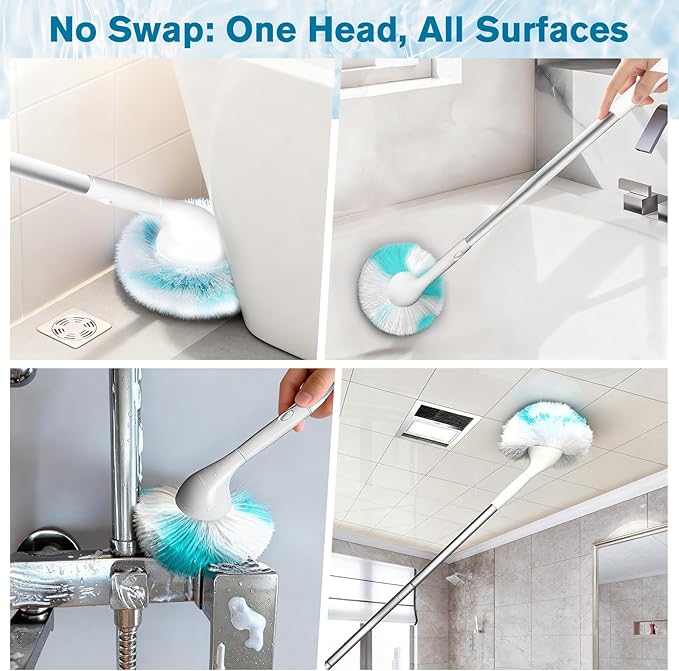 Non-Scratch Tub Tile Scrubber Brush, 48" Long Handle (2-Pack) | Soft Tub Mop, 2026 Version, All-in-One Adjustable Shower Brush for Bathtub, Bathroom, Sink, Faucet, and Wall Tile