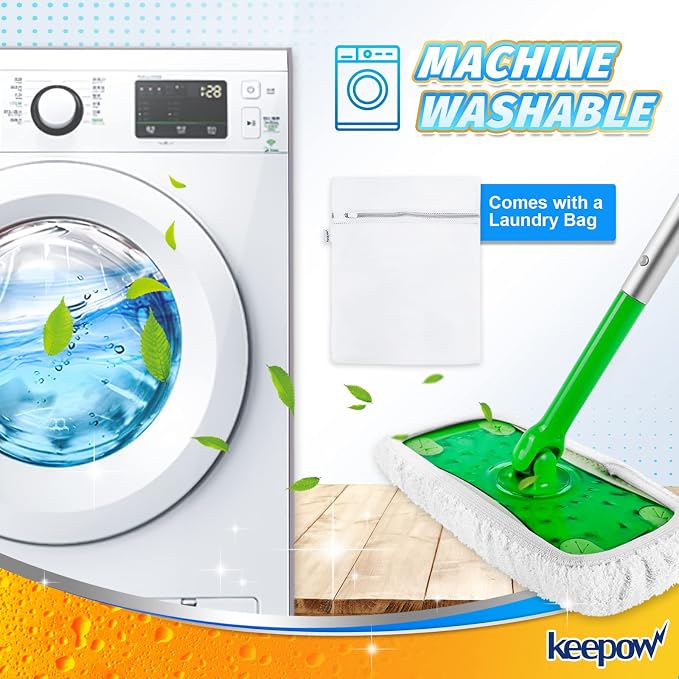 KEEPOW Reusable Microfiber Mop Pads Compatible with Swiffer Sweeper, 6 Pack | Dry Sweeping/Wet Mopping Cloths, Washable Microfiber Mop Pads Refills for Hard-Surface/Hardwood Floor Cleaning