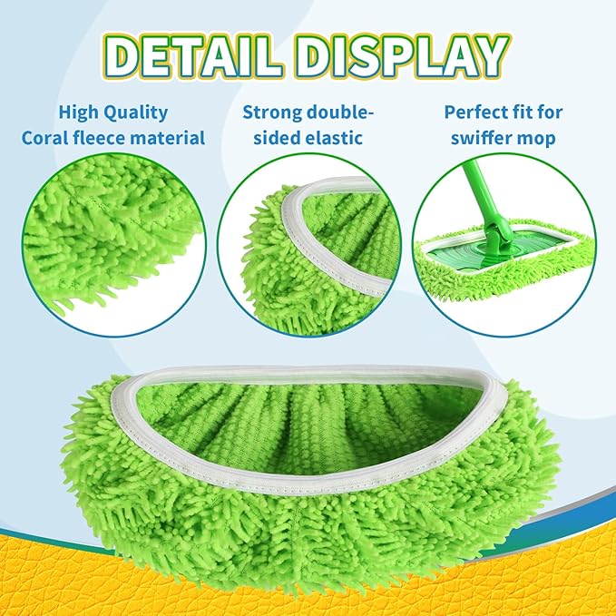 6 Pack Reusable Microfiber Mop Pads Compatible with Swiffer Sweeper | Washable replacement pads for wet & dry cleaning on hardwood, tile, laminate and vinyl floors.