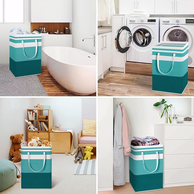 HomeHacks 2 Pack Large Laundry Baskets, Laundry Hampers Bags (Green 75Lx2) | Waterproof, Freestanding, Collapsible Clothes Hamper with Reinforced Handles in Laundry Room, Dorm, Bathroom, Bedroom