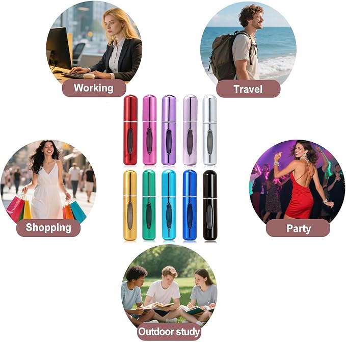 Perfume Travel Refillable Atomizer, Mini Perfume Atomizer Refillables, Scent Pump Case, Small Perfume Spray (10Pcs,5ml)