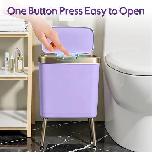 Procade Purple Bathroom Trash Can with Lid and Legs,Small Gold Garbage Can | 4 Gallon Tall Skinny Plastic WasteBasket,Dog Proof Trash can,Slim Room Decor Trash Bin for Bedroom,Kitchen,Office,Dorm,Toilet