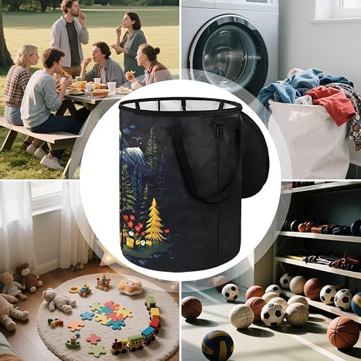 Outdoor Trash Can with Lid 20+ Gallon Collapsable Trash Can Camping Large Capacity Design Garbage Bags for Rv, Backyard, Picnic Tent and Mountain Printed