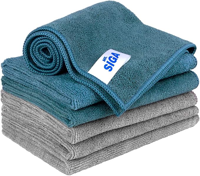 MR.SIGA Microfiber Cleaning Cloths, All Purpose Cleaning Towels, Pack of 6 | Ultra absorbent and soft microfiber towels for kitchen, car and household surfaces, Teal & Gray, 35 x 40 cm(13.8 x 15.7 inch)