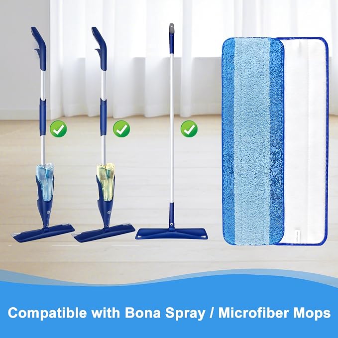 4 Pack Mop Replacement Pads Compatible with Bona Mop,Microfiber Cleaning Pad for Bona,18 Inch Wet & Dry Mop Pads for Hardwood Tile Laminate Floor Cleaning,Reusable & Washable