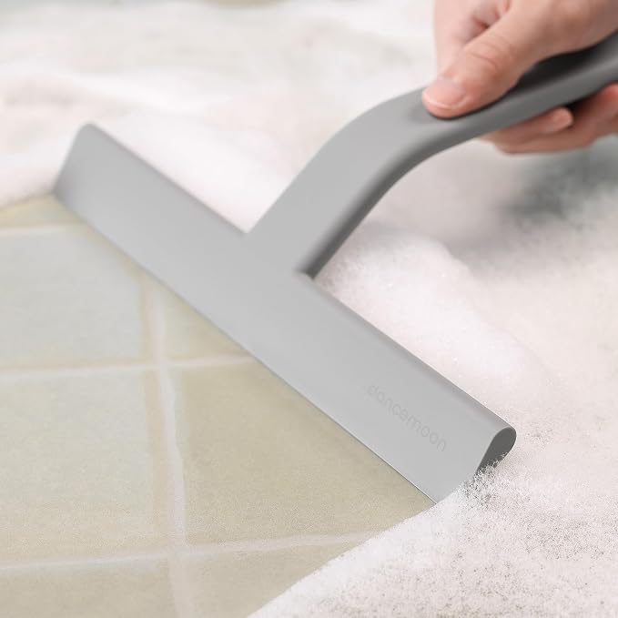 JustHang Shower Squeegee with Built-in Hook, 10-Inch Gray | Award-Winning Design, All-One-Piece Soft-Touch Silicone, for Glass Door, Bathroom, Window, Mirror, Tile Wall, Car