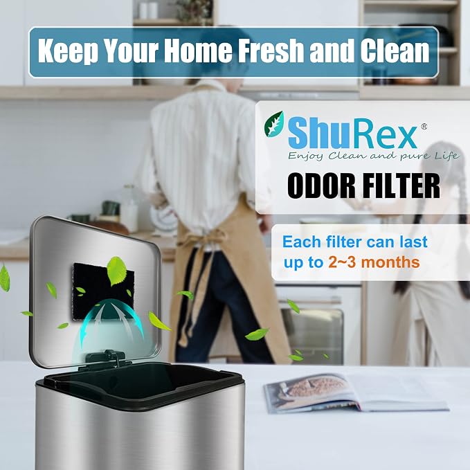 12 Pack Universal Stick-on Trash Can Odor Absorbing Filters Refills | Activated Charcoal Purifying Deodorizer for Trash Cans, Compost Bucket, Countertop and Recycle Bin (Rectangle), Odor Absorber