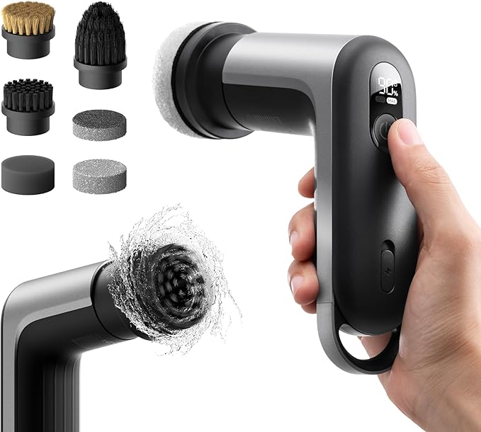 HOTO Grip™ Cordless Electric Spin Scrubber, IPX7 Waterproof, 6 Brush Heads | Lightweight at 0.65 lb, Powerful Cleaning Scrubber, for Bathroom, Kitchen, Tile, Shower