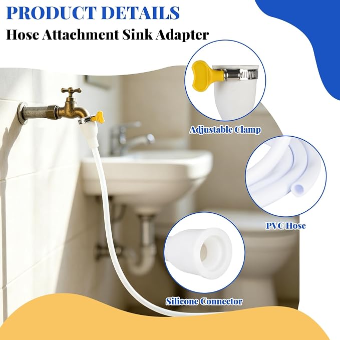 2Pcs 9.8FT Faucet Hose Adapter for Sink-PVC Sink Hose Attachment for Faucet | Extra Long Hose and Faucet Connector with Hose Clamp, Water Transfer Accessory for Indoor & Outdoor Garden Bucket Cleaning