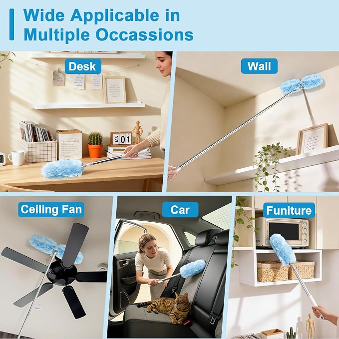 6 ft Extendable Duster Handle with 20 Refills | Duster with Extension Pole, Disposable Microfiber Dusting Pads for Home Cleaning,High Ceiling, Window, Hard-to-Reach Areas