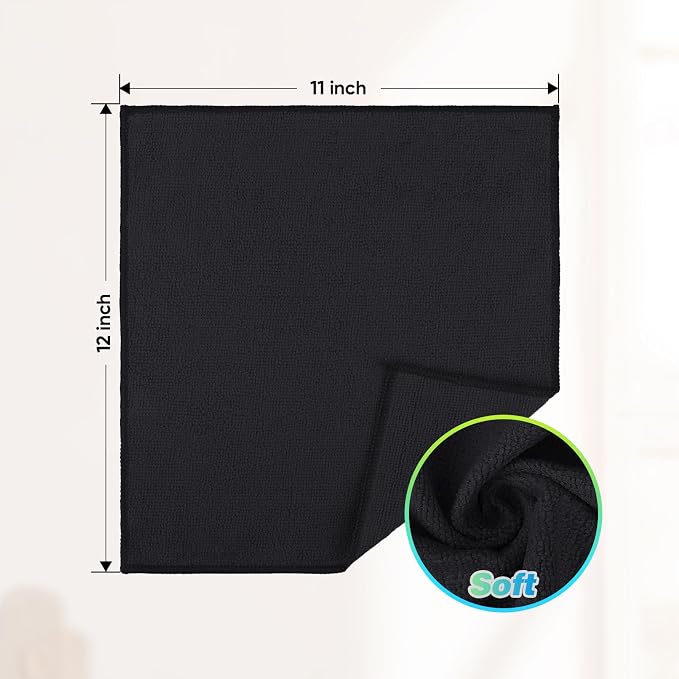 HOMEXCEL Microfiber Cleaning Cloth, 24 Pack Cleaning Rags for House 12"X11" | High Absorbent, Lint Free Microfiber Towels for Cars Kitchen House & Window, Reusable Cleaning Towel, Black