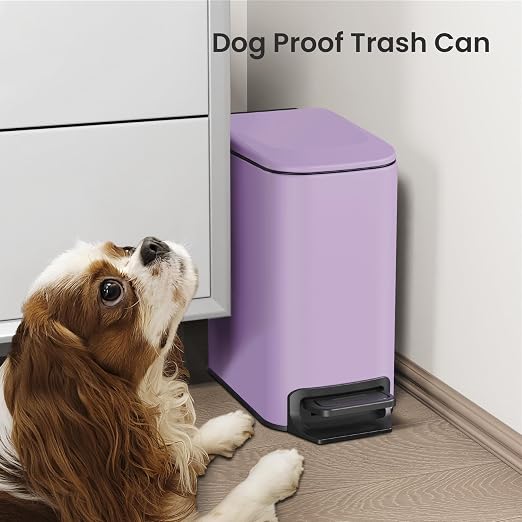 Cesun Small Bathroom Trash Can with Lid, 1.6 Gal, Soft Close, Purple | Step pedal soft close, Slim 5.9in fits narrow spaces, Stainless steel, Anti-fingerprint, Removable inner bucket, Odor seal