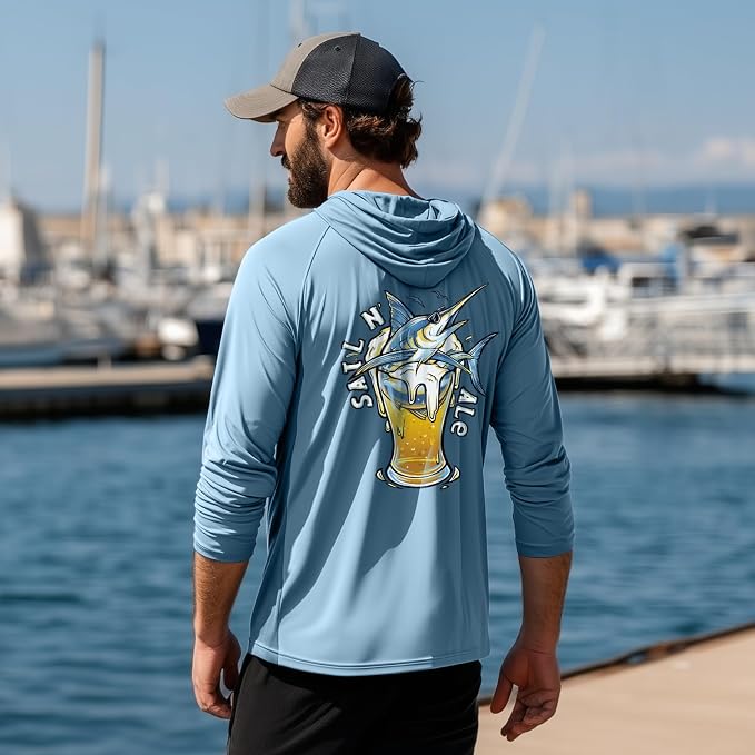 Palmyth Men's Fishing Hoodie UPF 50+ Long Sleeve with Face Mask Neck Gaiter | Zipper Pocket, Thumb Loops, Quick-Dry, Side Mesh Panels, Lens Cleaning Cloth