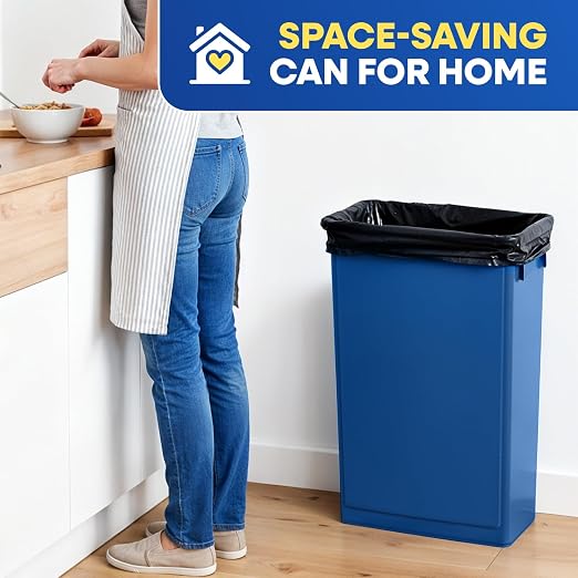 PLASTIC PRINCE 23 Gallon Slim Trash Can Kitchen, Commercial Tall Trash Bin Narrow, Rectangular Slim Jim Skinny Garbage Can for Home Garage Office Restaurant, Blue