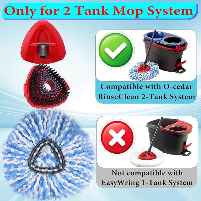 RinseClean Spin Mop Replacement Head Spin Mop Refills for O-Cedar RinseClean Microfiber Spin Mops 2-Tank System, 2 Microfiber Mop Refills, 1 Triangle Head Cover, 1 Scrubber Head and Handle for Ocedar