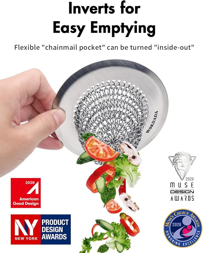 Kitchen Sink Drain Strainer Stopper,Patented Reversible Chain Mesh Basket | Kitchen Sink Accessories,Easy Clean,Fast Drainage,Rust-Proof,Odor-Blocking Seal,4.4" Large Capacity Food Catcher,Anti-Clog