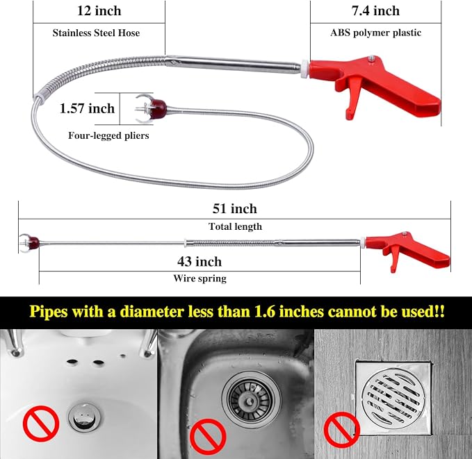 Toilet Snake Drain Clog Remover with Flexible Grabber Claw Use for Toilet Drain Auger Retrieve Lost Toys/Items, Clear Mild Clogs Affordable Alternative to Plumbers for Effective Drain Unclogging